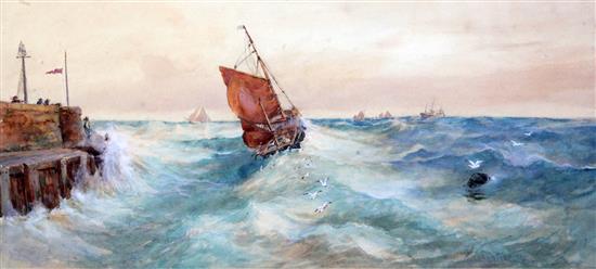 J. Valentine Fishing boats along the coast 9 x 20.5in.